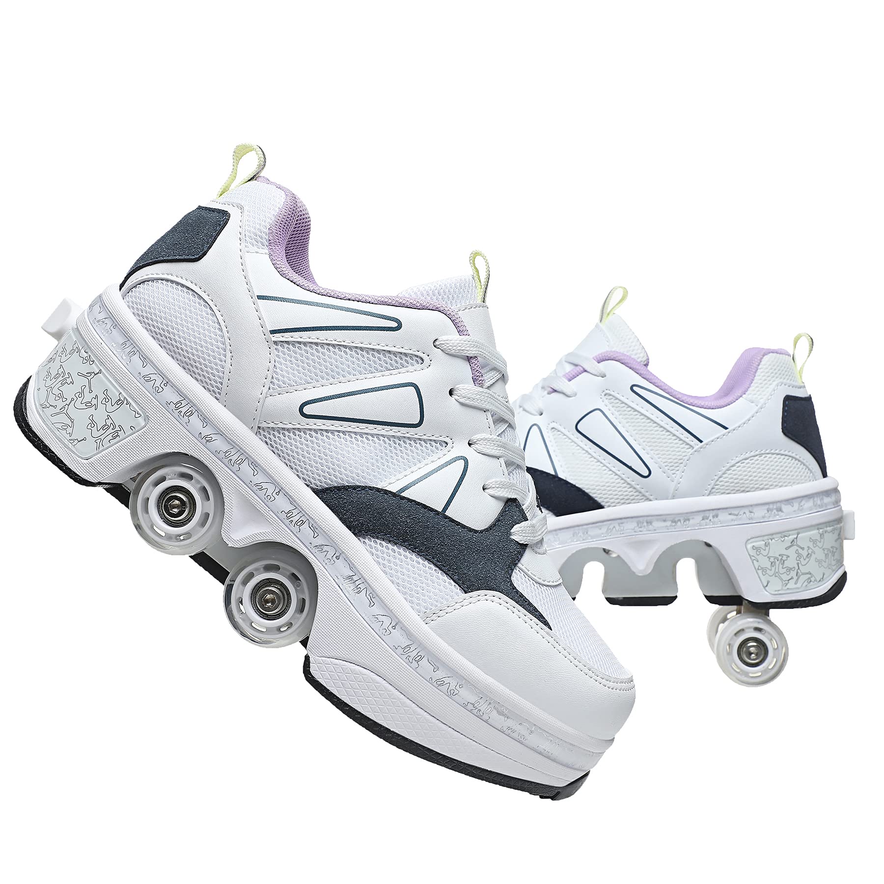 KOFUBOKELED Women Deformation Roller Skate Shoes ，Double-Row Walking Shoes with Invisible Wheels