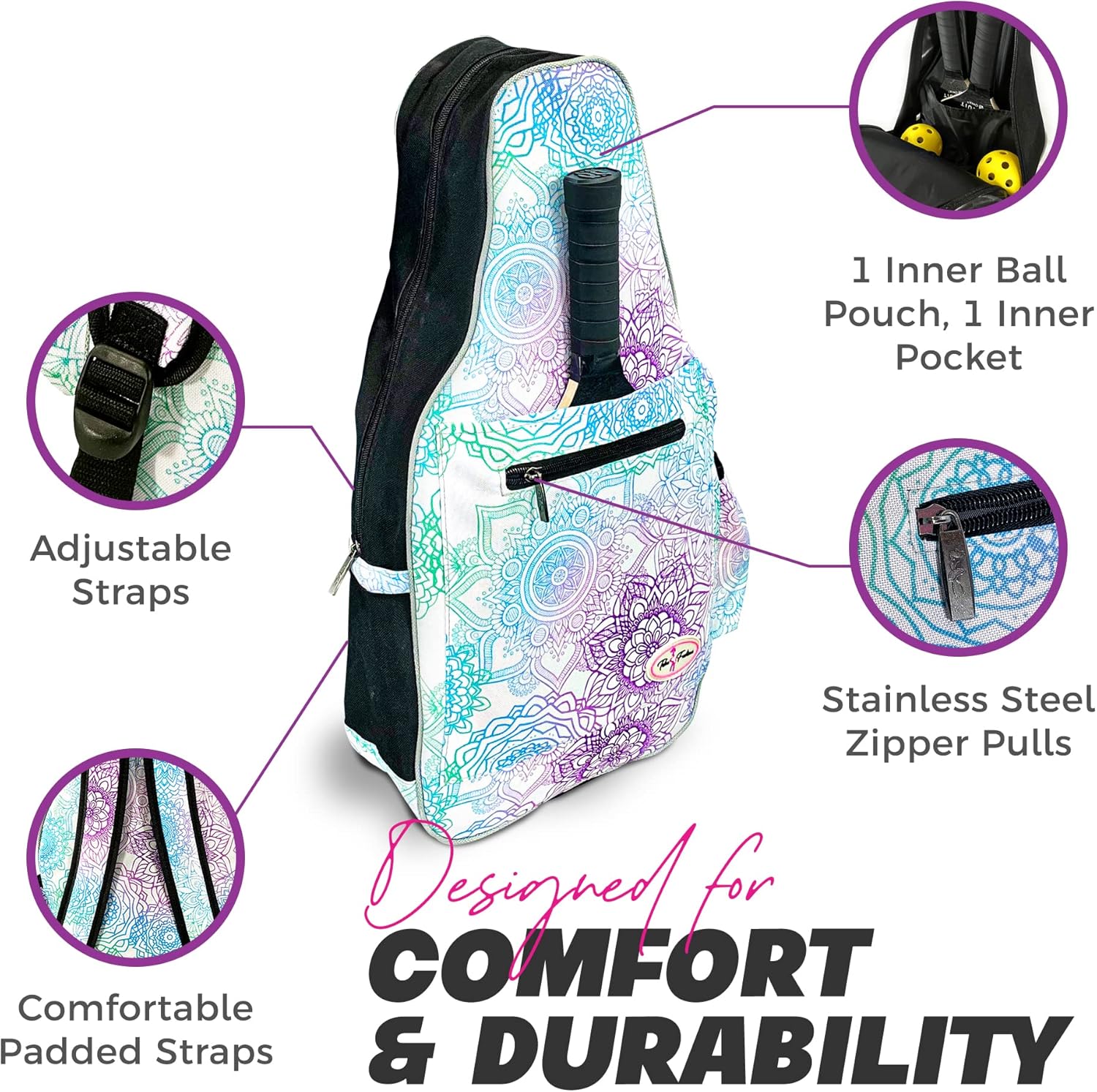 Taboo Fashions Women's Pickleball Backpack, Women's Pickleball Bag, Front Pocket for Paddles, Lots of Pockets, Adjustable Straps, Padded Straps, Water Bottle Holder
