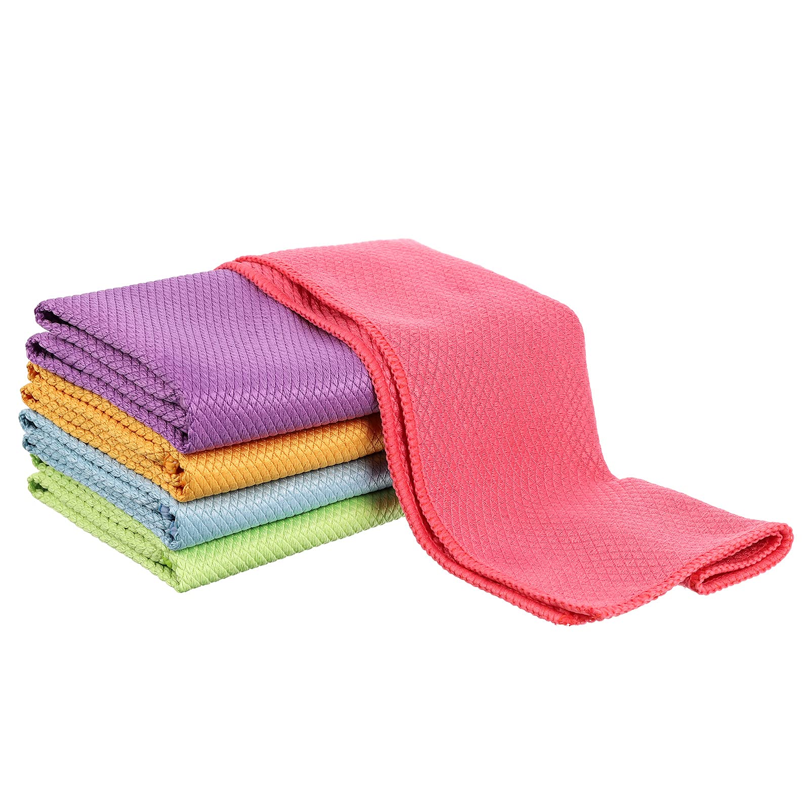 Fanshiontide 5 Pcs Fish Scale Microfibre Polishing Cleaning Cloth Closed edge Lint Free Cloths Reusable Microfibre Dish Table Glass Towel for Window Mirror Car Screen Glass Dishes (30 x 40 cm)