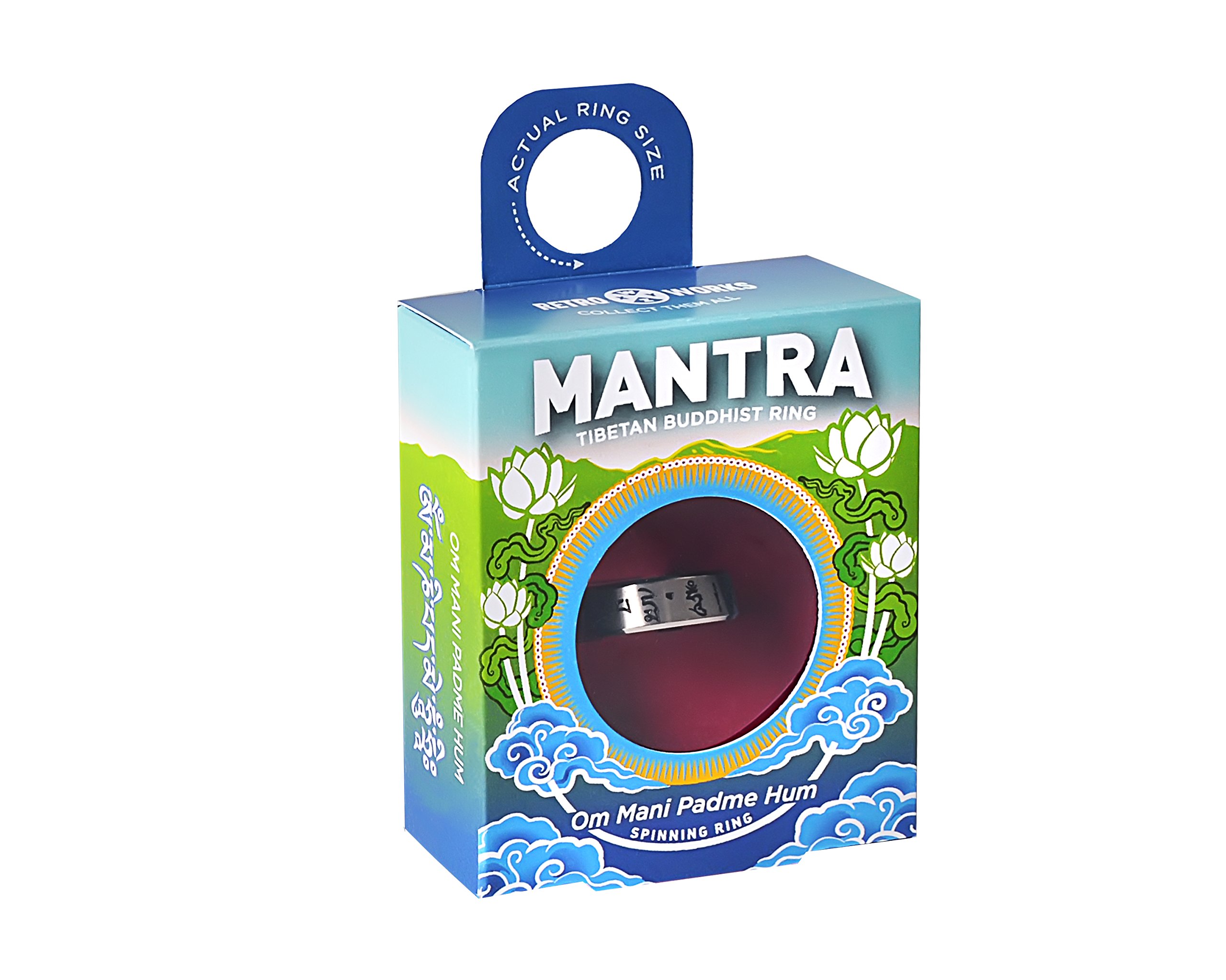 Retroworks Fidget Ring - Tibetan Buddhist Mantra Ring (Spinner Ring) Om Mani Padme Hum (Medium)