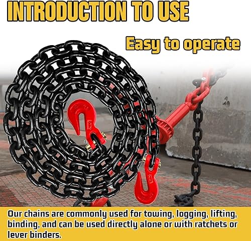 Miniatura 65 de Cadena de transporte de 3/8 pulgadas, cadena de remolque G80 con ganchos de seguridad y agarre G70 Carga de trabajo de 7100 libras Cadena