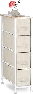 Relaxdays Regalsystem, 4 Stoff-Schubladen, universale Schubladenbox, Metall und Holz, HxBxT: 76 x 20 x 48 cm, beige, Design D