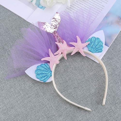 Miniatura 7 de Lurrose Diademas de sirena para niñas, diadema de cola de sirena con purpurina, diadema de concha de sirena con purpurina, diadema de cola de pez,