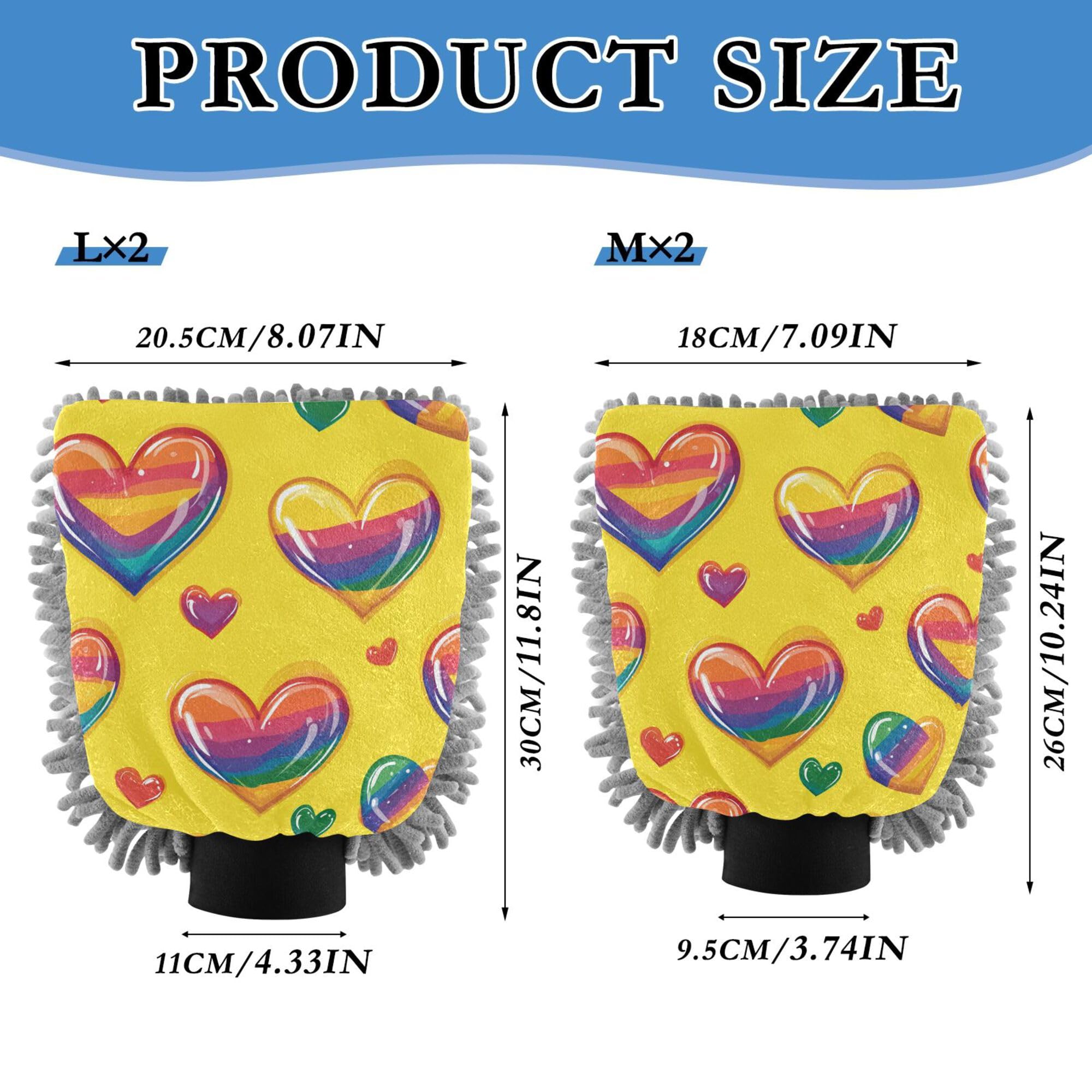 Pride Month Rainbow Hearts Car Washing Mitts Microfiber 11.8'' Washing Mitts Non Scratch Cleaning Mitten for Wash Drying