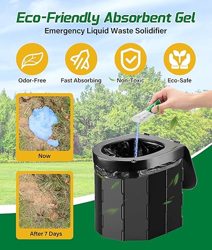 Miniatura 2 de Paquete de 40 bolsas de inodoro portátiles, bolsa de inodoro de 12 galones con poder ecológico súper absorbente, bolsas de gel de emergencia para