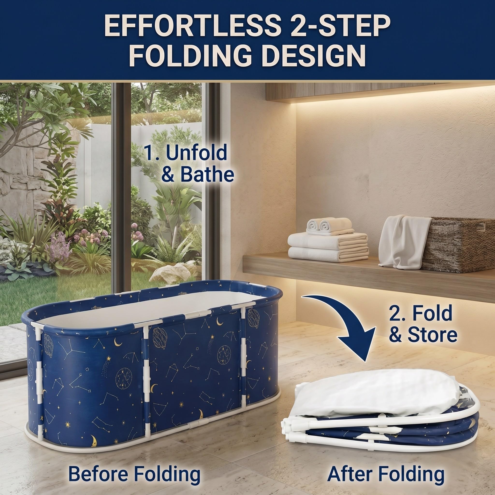 SOONHUA Vasca da bagno pieghevole portatile per adulti e vasca idromassaggio autoportante con cuscini per interni ed esterni Hot SPA Ice Bath, 120 x 60 x 50 cm