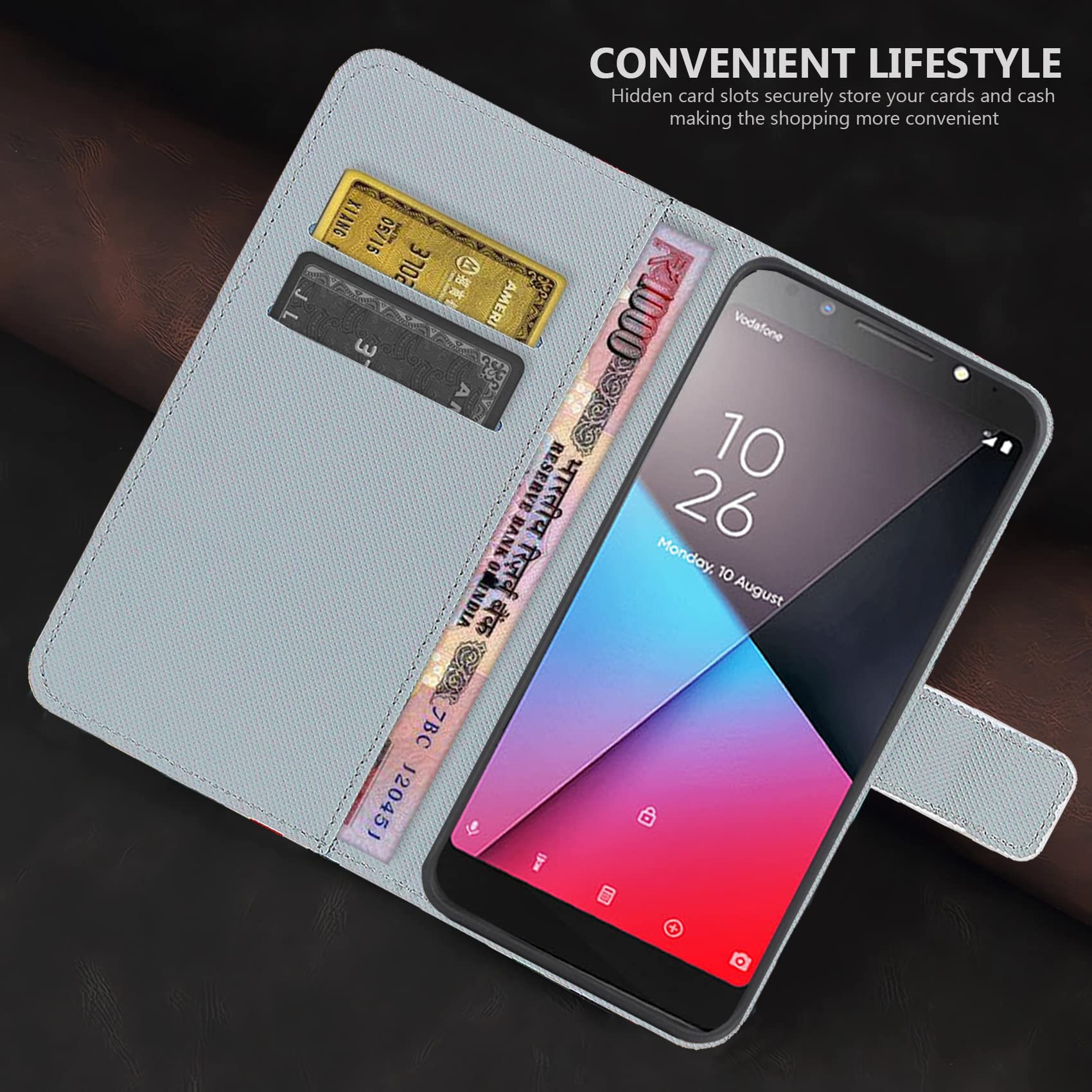 Custodia Portafoglio In Pelle Per Vodafone Smart N9 Lite – Con Slot Per Carte E Supporto, Chiusura Magnetica