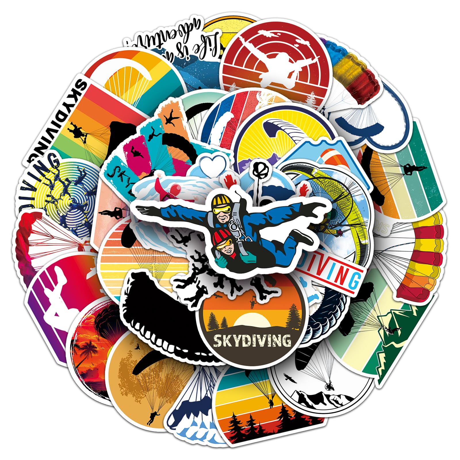 Parachuting Stickers Cool Extreme Sports Stickers for Boys Girls Teens,50PCS Waterproof Skydiving Decals for Water Bottles Laptops Skateboards Luggages Computer Cup Bike