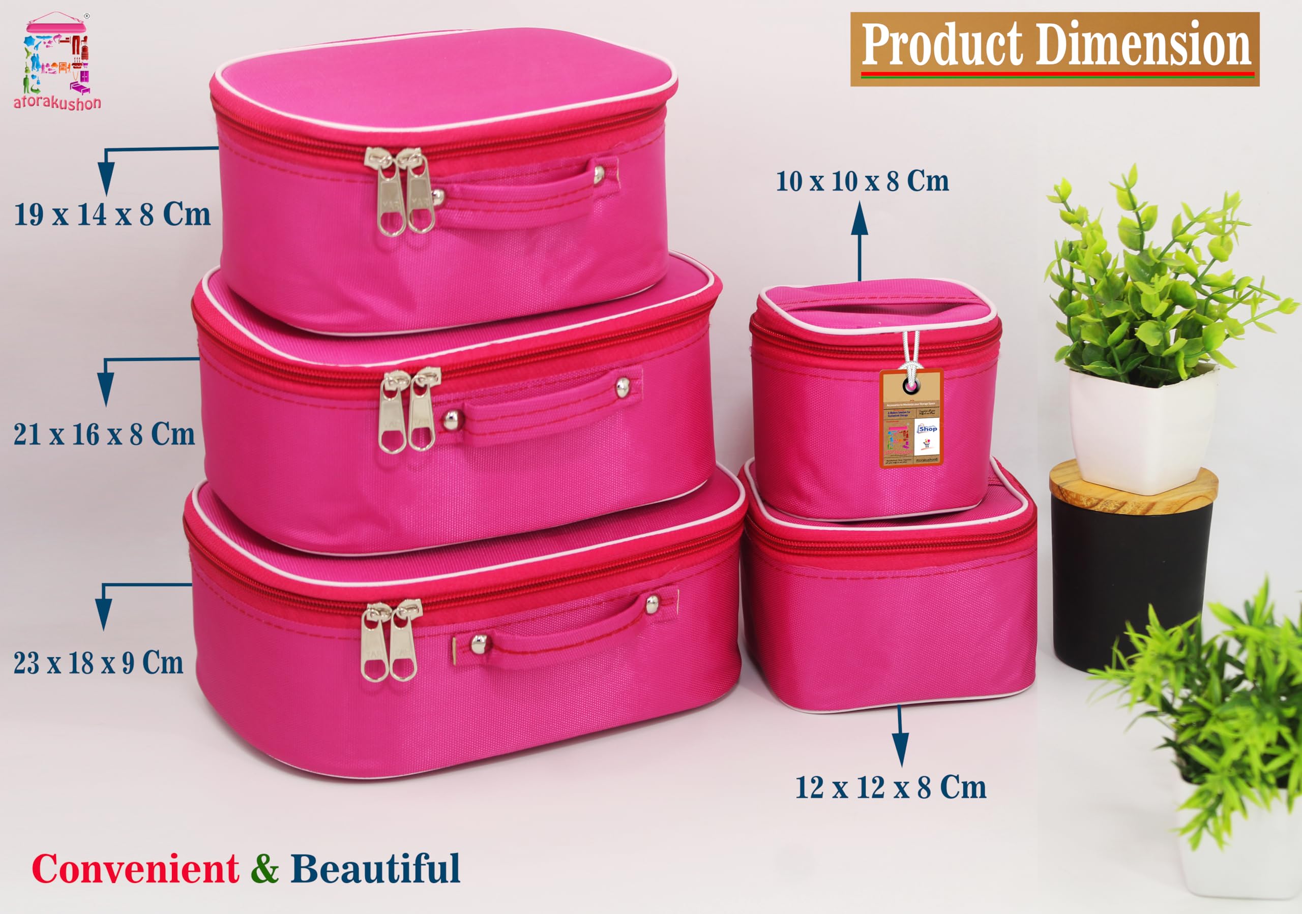 atorakushon Nylon 18 Cms Pink Makeup Storage Box Cosmetic Vanity Travel Toiletry Bag Necklace Organizer Jewellery Pouch for Women 3