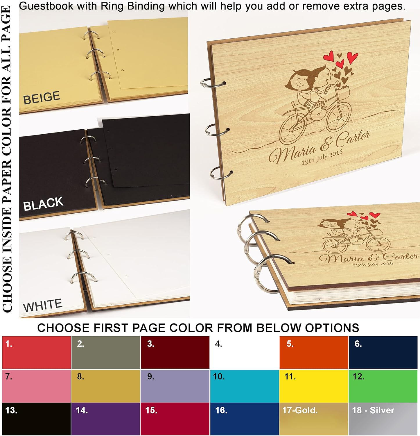 Darling Souvenir Personalized Engraved Laser Cut Wedding Guest Book Wooden Cover Sign-in Book Registry Guestbook Scrapbook-W9