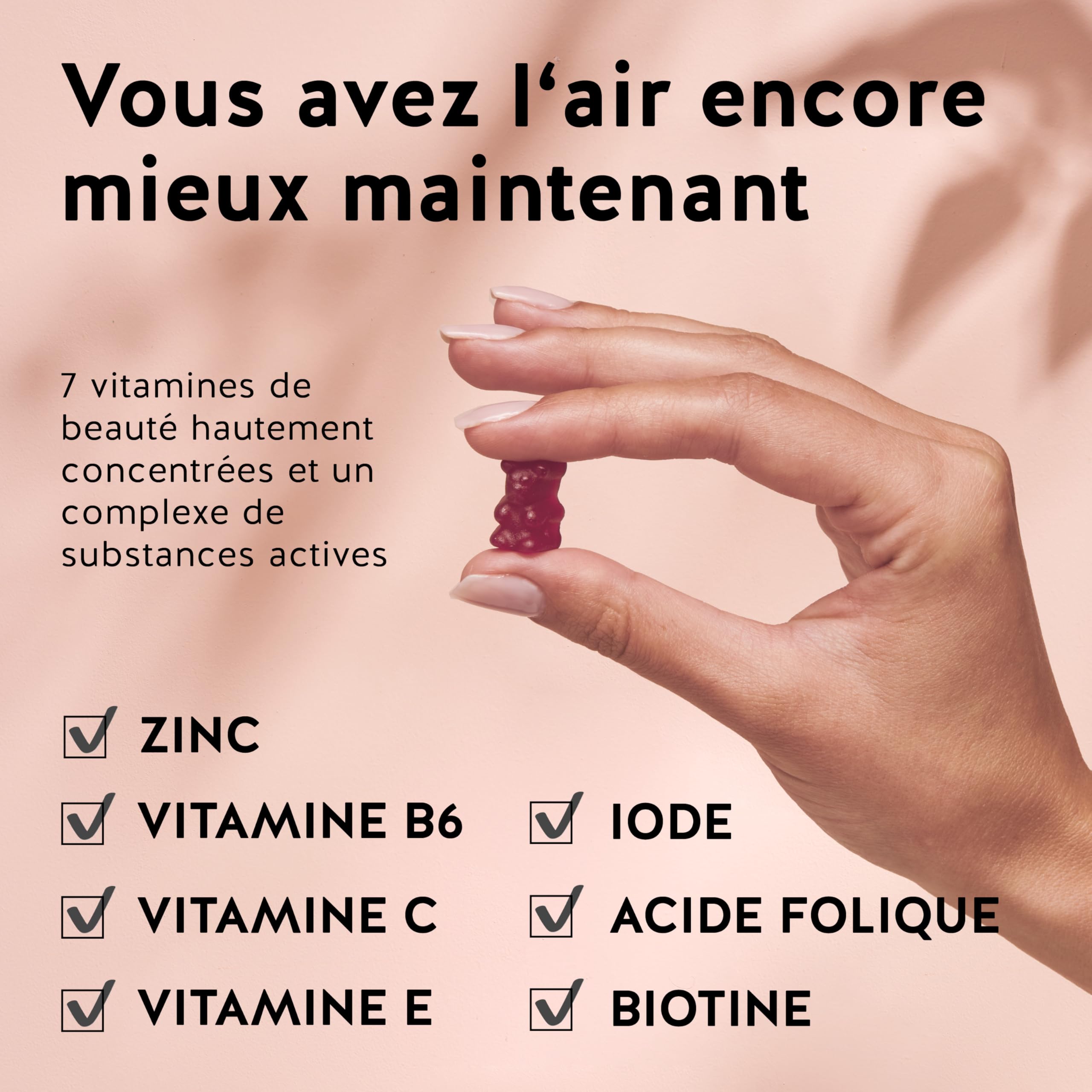 Gummies Biotine Ah-mazing Hair Pack de 3– Vitamines pour les Cheveux, la Peau et les Ongles – 5000 µg de Biotine, Zinc, Vitamines C, E – 180 Unités (6 Mois), Vegan, Sans Sucre, Bears with Benefits