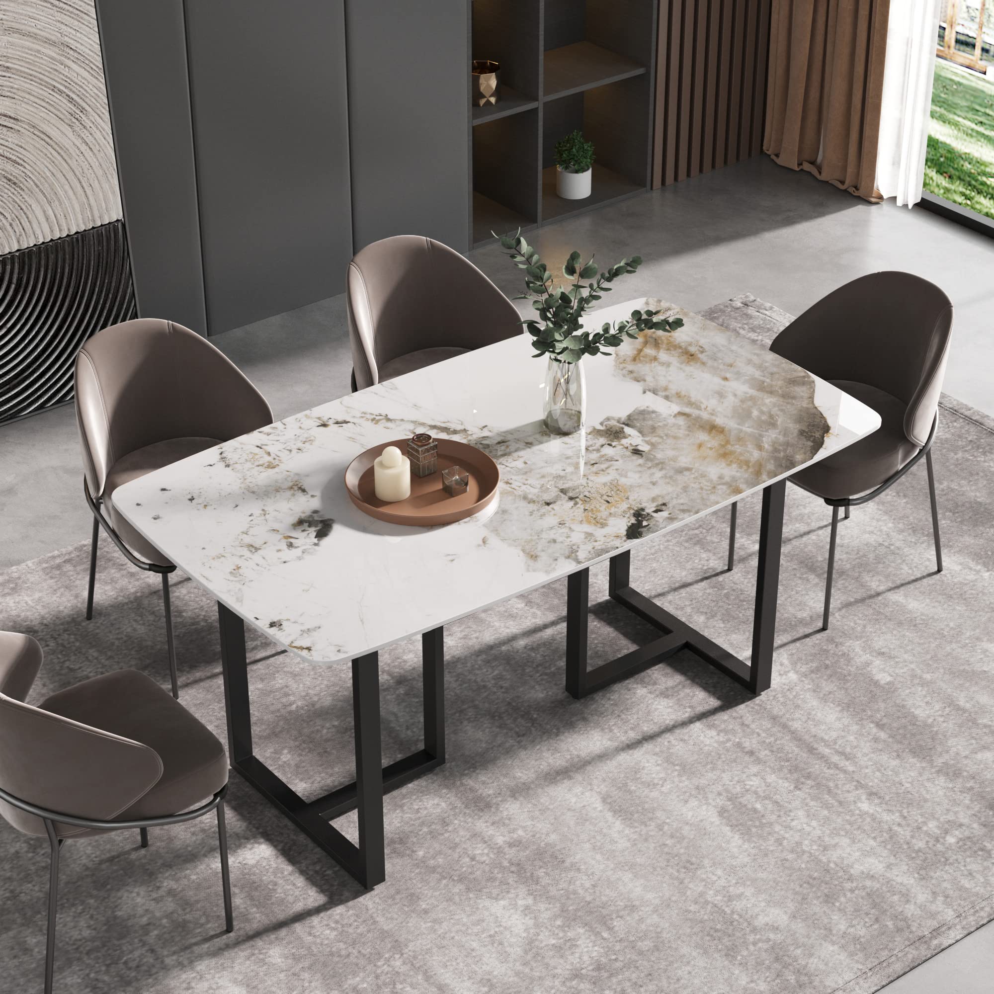 Amazon.com - Modern Dining Table, Antique White Sintered Stone