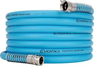 Camco EvoFlex 25-Foot Drinking Water Hose | Features an Extra Flexible Construction | Stainless Steel Strain Reliefs on Each Hose End | Ideal for RV and Marine Use (22594)