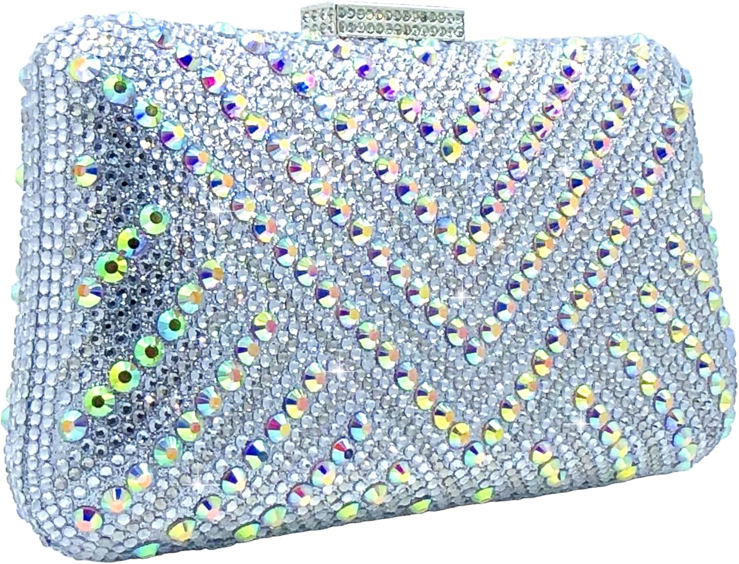 Boutique De FGG V Stripe Rhinestone Clutch Purse for Women Glitter Evening Bags Crystal Clutch Purses Wedding Handbags,Mini