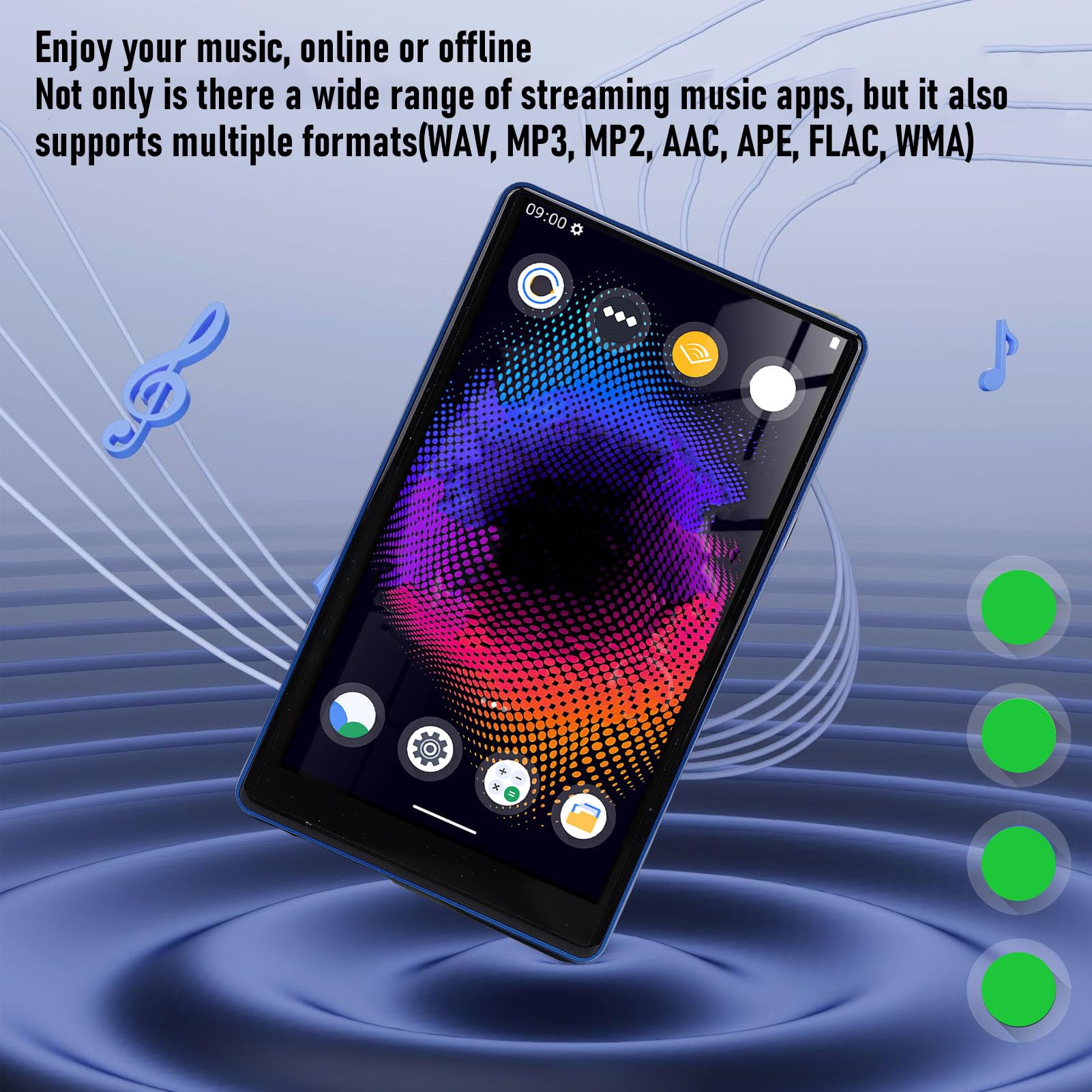 Reproductor MP3 de 64 GB, Reproductor MP4 MP5 Bluetooth 5.0 con Pantalla Táctil de 5 Pulgadas, Audio HiFi, Aplicaciones de Música Preinstaladas, para Niños y Adultos (Azul)