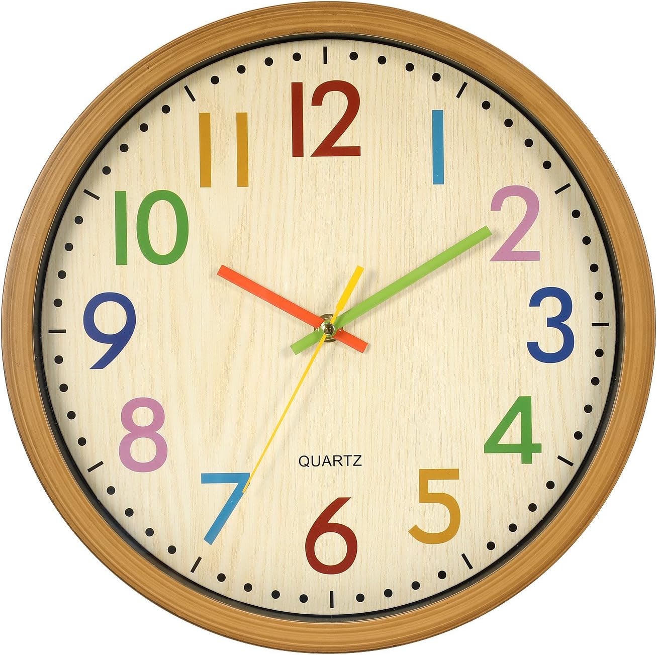 LENRUS Kids Wall Clock 12.5 Inch Large Silent Non ticking Colorful Decorative Wall Clocks Battery Operated Easy To Read Clocks In Children's Bedroom (Yellow)