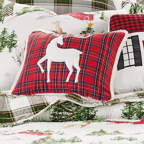 Miniatura 2 de Levtex Home - Tatum Pines - Almohada decorativa de Navidad (14x18in) - Ciervo blanco - Rojo, Blanco y Verde