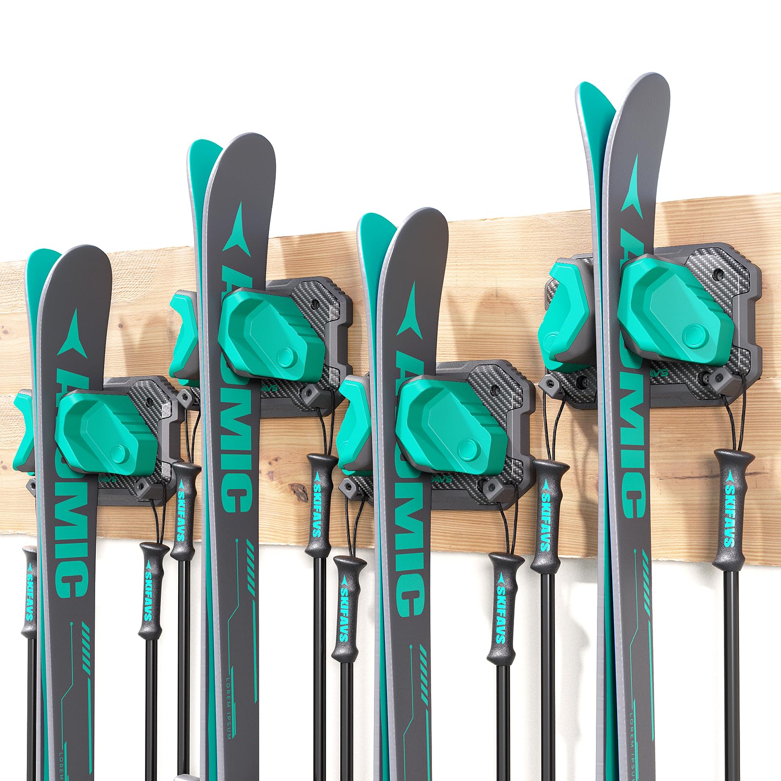 Ski &amp; Snowboard Wall Rack for Garage Wall Fits Any Ski/board, Ski Wall Mount Holders Damage-Free Storage Rack, Garage Organization Space-Saving Winter Gear Organizer, Green, 4 Pack