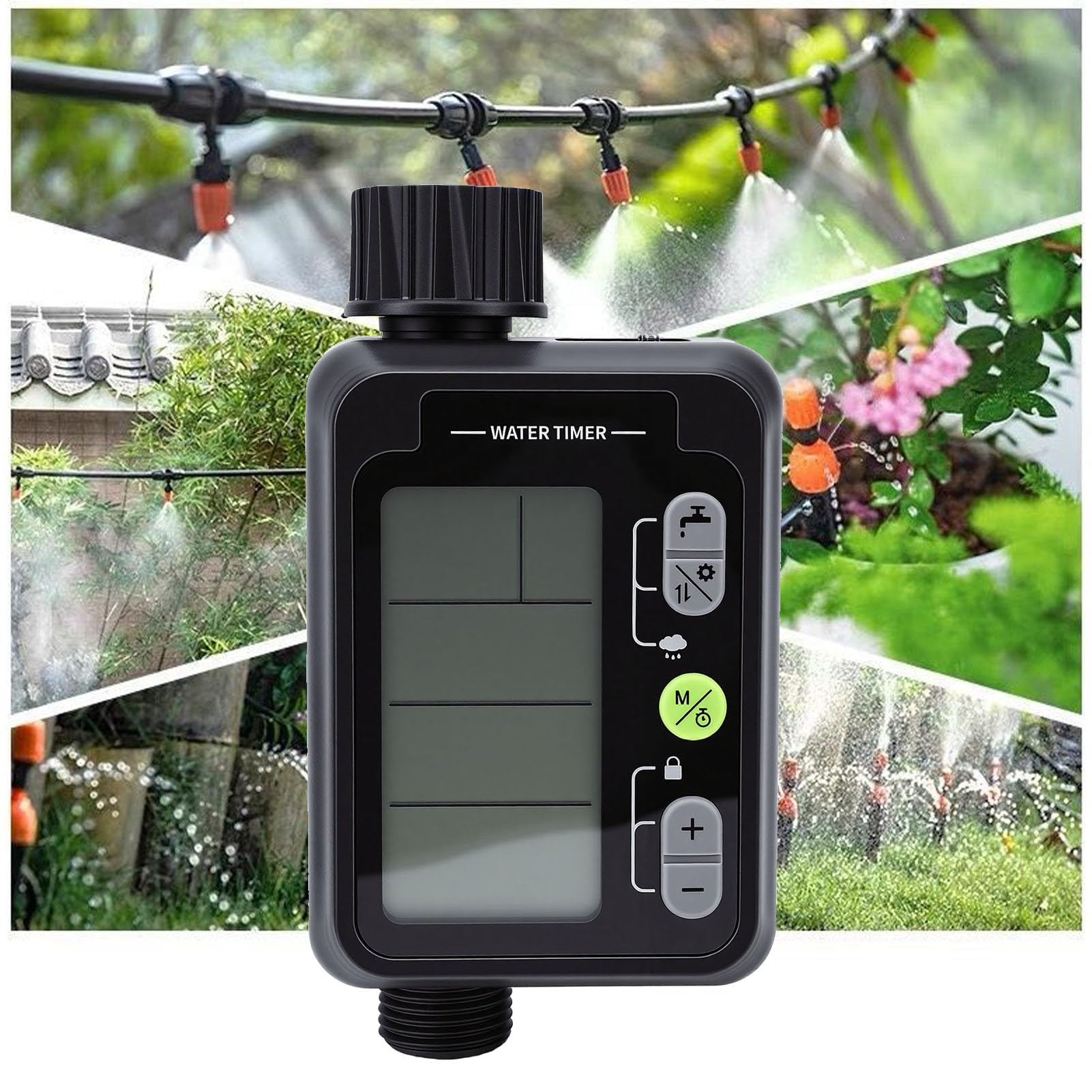 Ejoyous Temporizzatore Programmabile per Tubo da Giardino, Irrigatore con Timer per Irrigazione in ABS con Display LCD, 9 Programmi, Ritardo Automatico Pioggia per Bambini, da 1 Minuto a 23 Ore 59