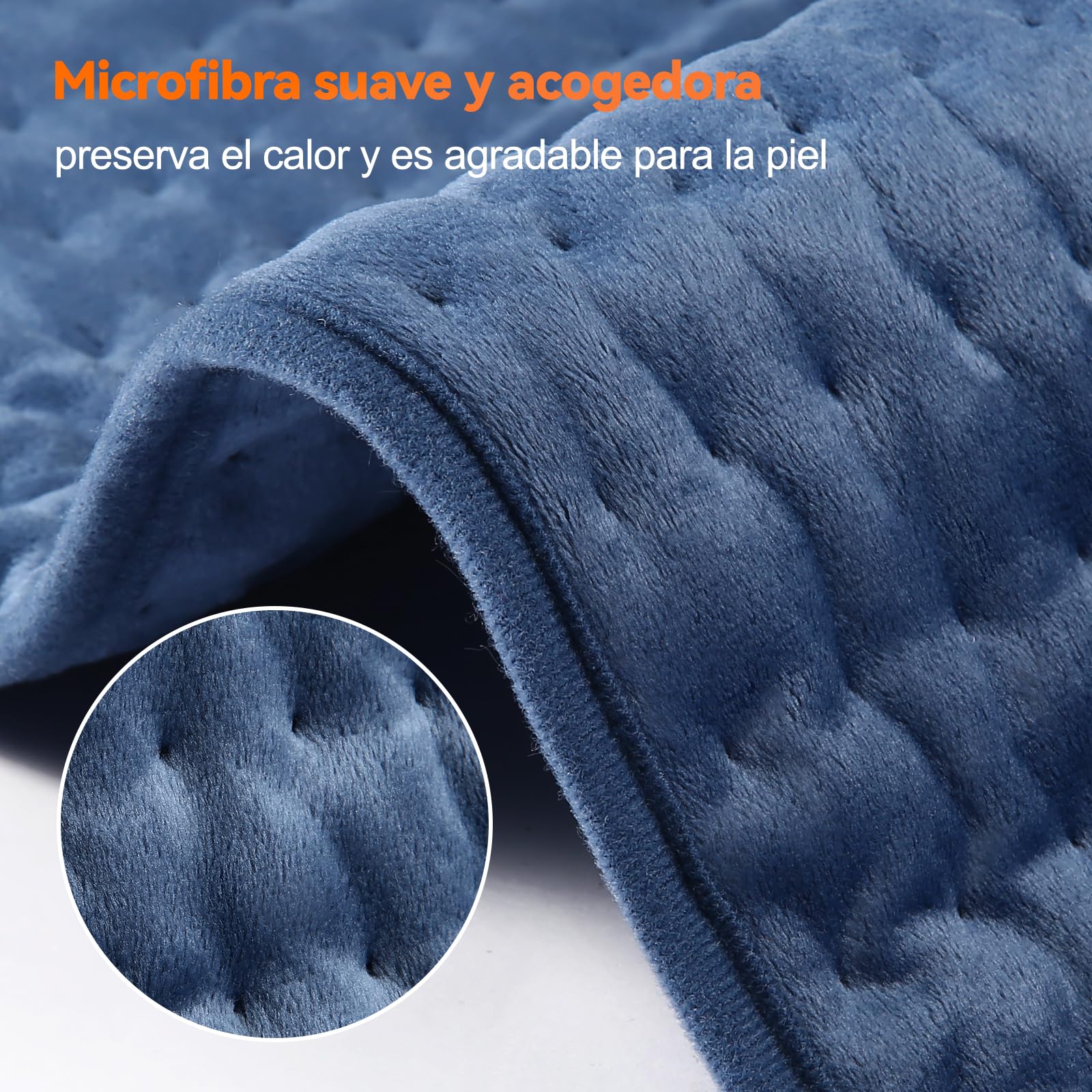 Manta Electrica Lumbar, 30x60cm Esterilla Electrica mit 4-Stunden-Timer und 6 Heizstufen, Almohadilla Electrica Lumbar con Mando a Distancia Digital, Apagado Automático, Lavable a Máquina Azul