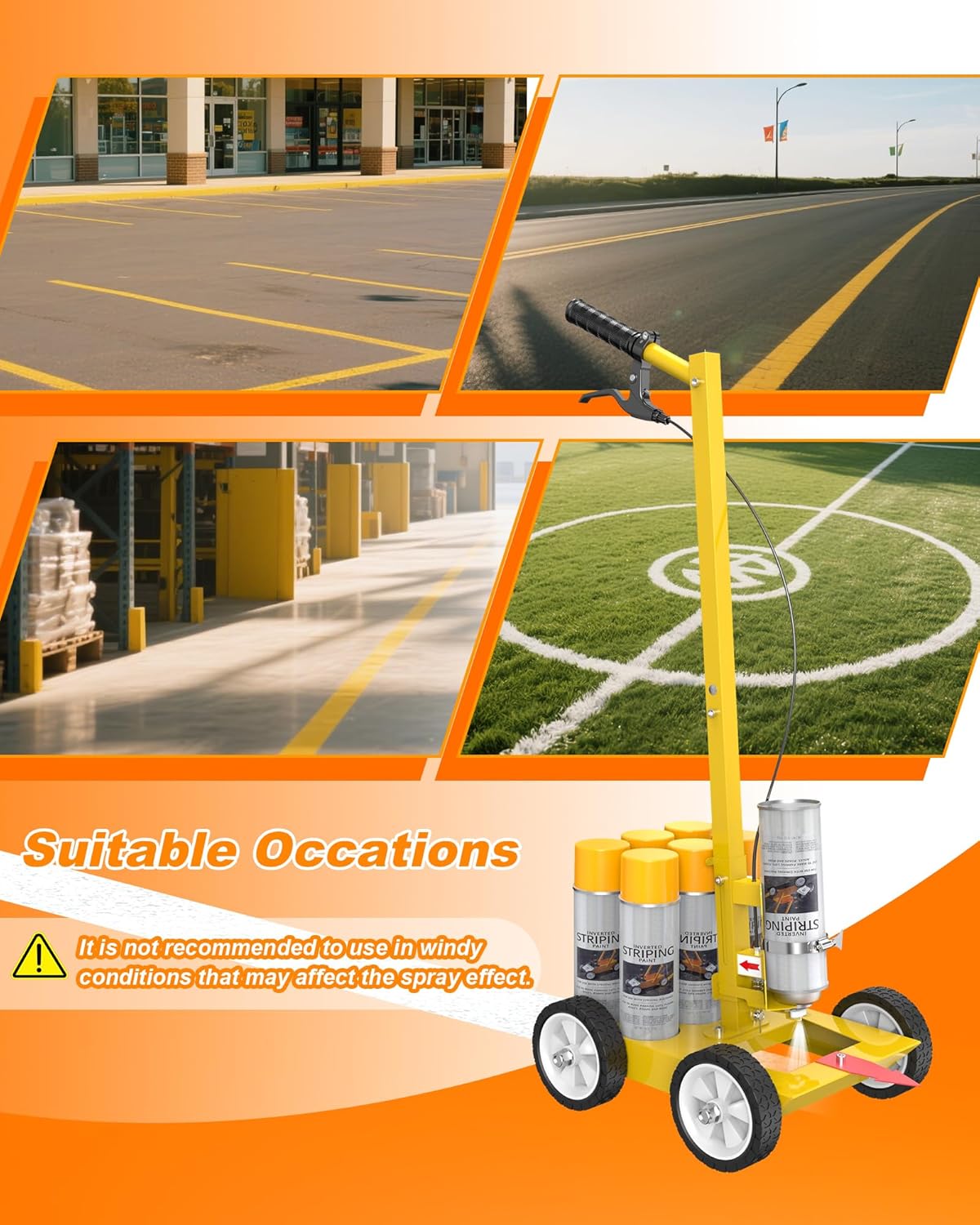 Upgrade Parking Lot Striping Machine, Striping Line Marking Machine, Compatible with Professional Inverted Striping Spray Paint, Line Paint Striper Machine for Fast and Accurate Marking, Yellow