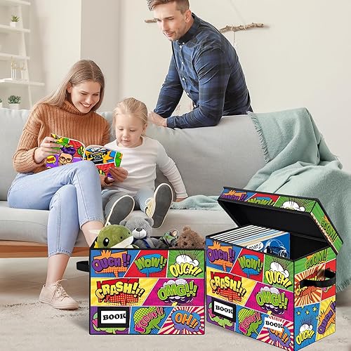 Miniatura 6 de YNSZAS Paquete de 2 cajas de almacenamiento para cómics, 15.8 x 7.8 x 11.8 pulgadas, caja corta plegable para cómics, capacidad para 160-180 cómics,