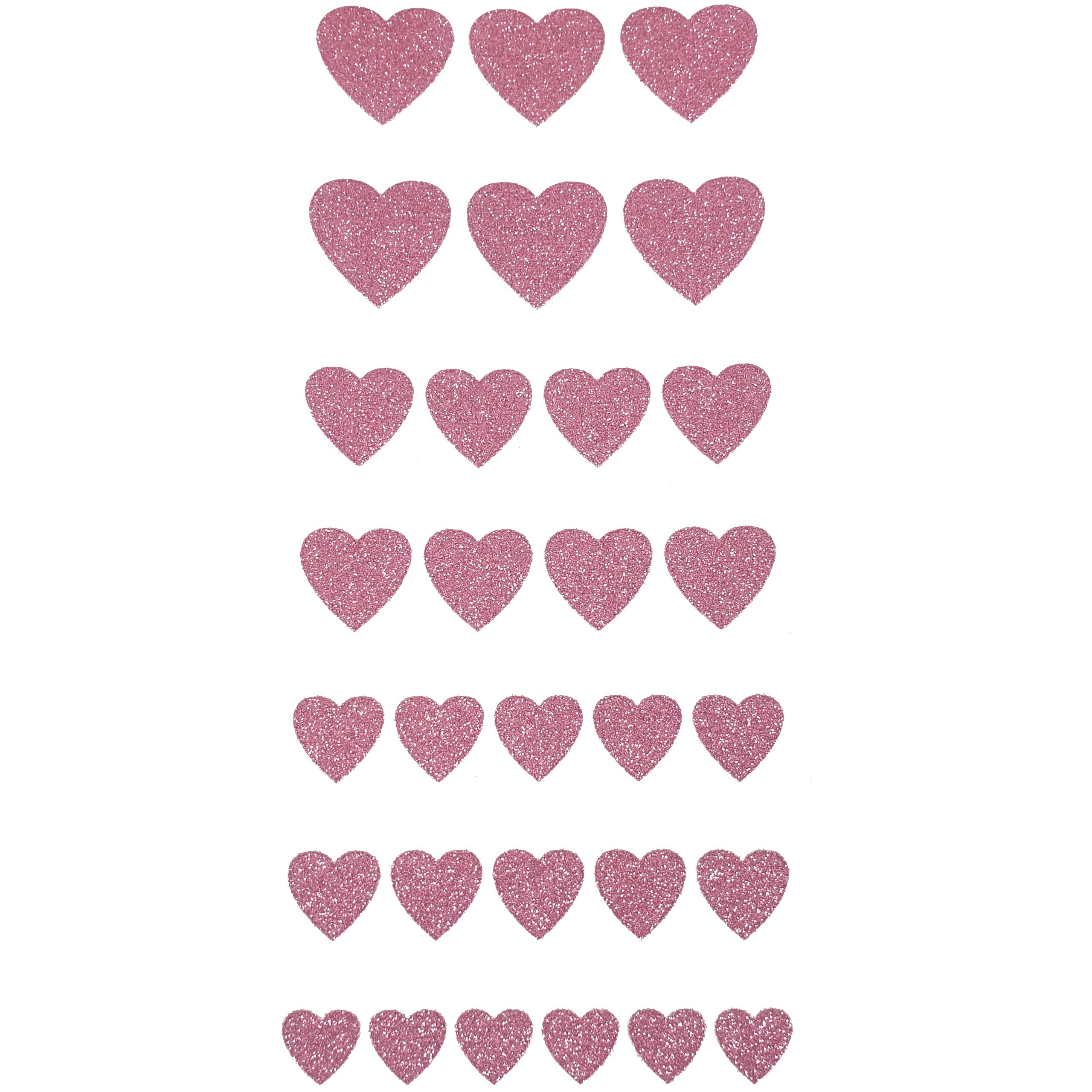 Pebble Eleven Pink Heart Stickers – Self Adhesive Craft Sticker Hearts (30, 12-25Mm Glitter )