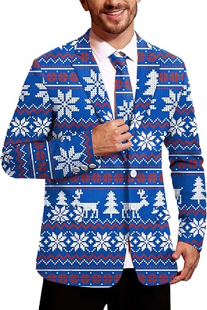 Arvilhill Mens Christmas Blazer with Tie - Ugly X-Mas Festive Jacket - Christmas Theme Party Suit for Men S-XXL