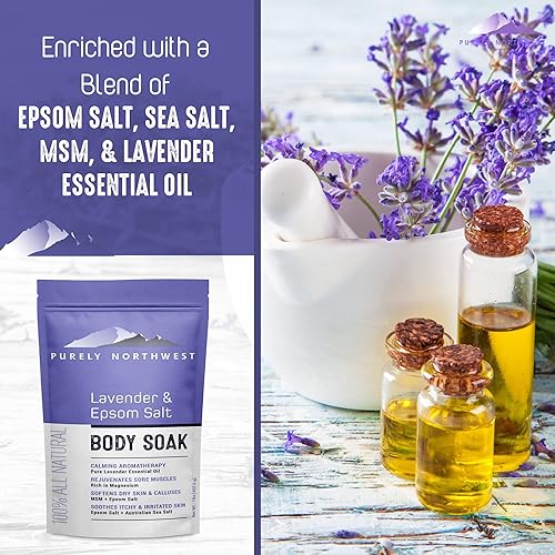 Miniatura 6 de 3 libras, lavanda calmante y MSM para pies y cuerpo con sal de Epsom, relaja los músculos doloridos. Remoja calmante para una buena noche de sueño.