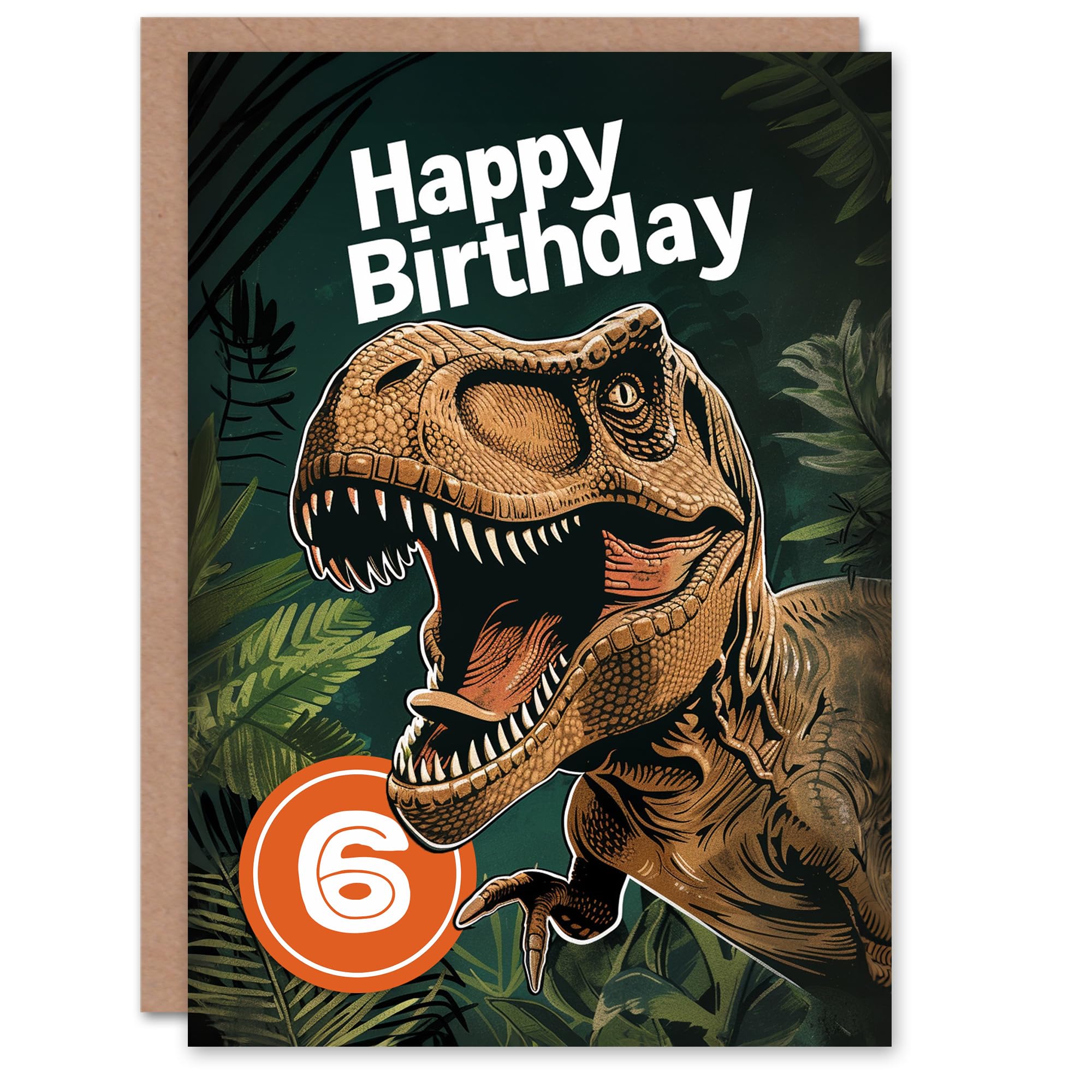 Artery8 Dinosaur Roaring T-Rex Birthday Card - Green - Age 6