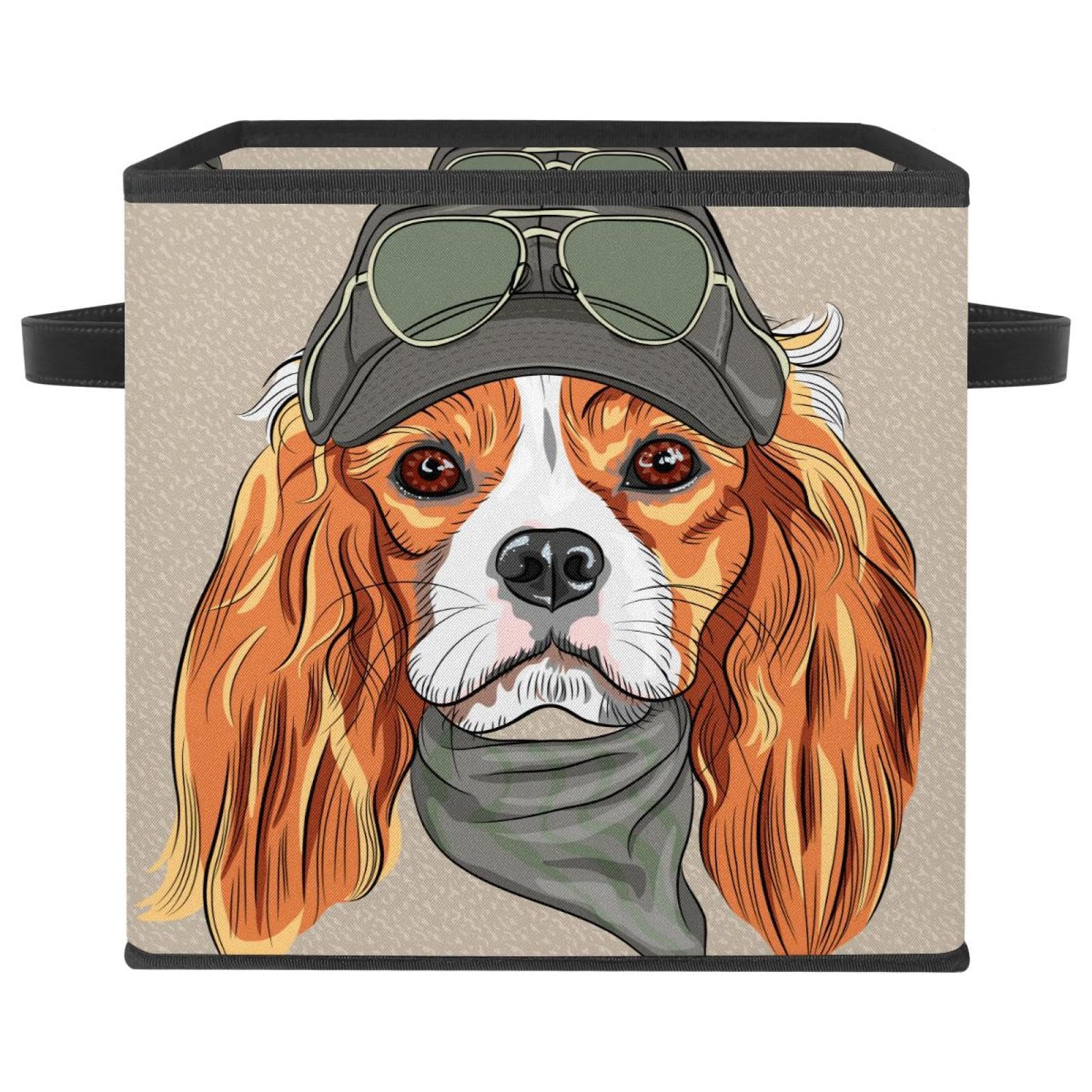 Bacs avec poignées souples et pliables motif chien pour ranger les livres