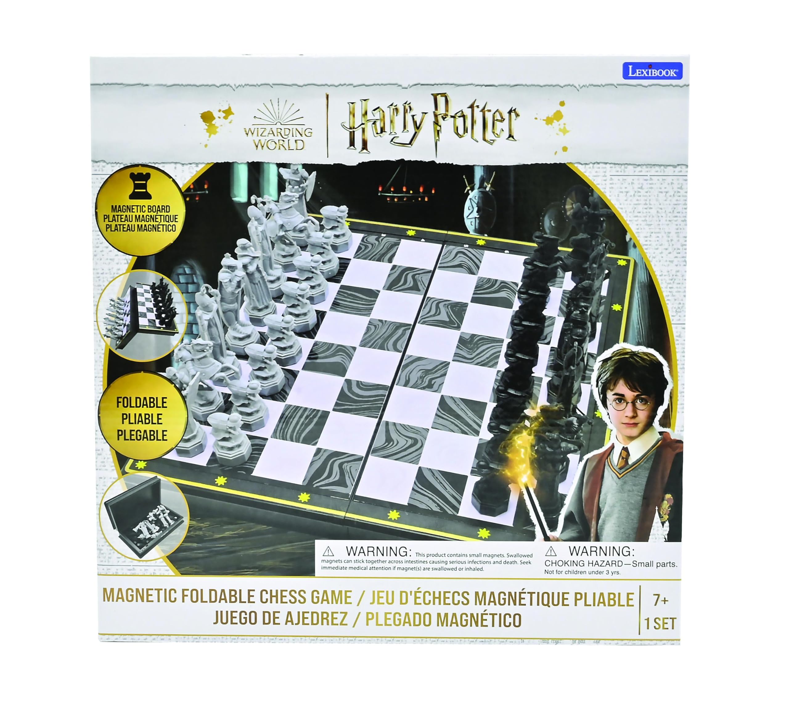 Lexibook, Harry Potter Schachspiele - Magnetisches und faltbares Schachbrett, 32 Figuren, Familienspiel, CGM300HPLXB, Schwarz/Weiß