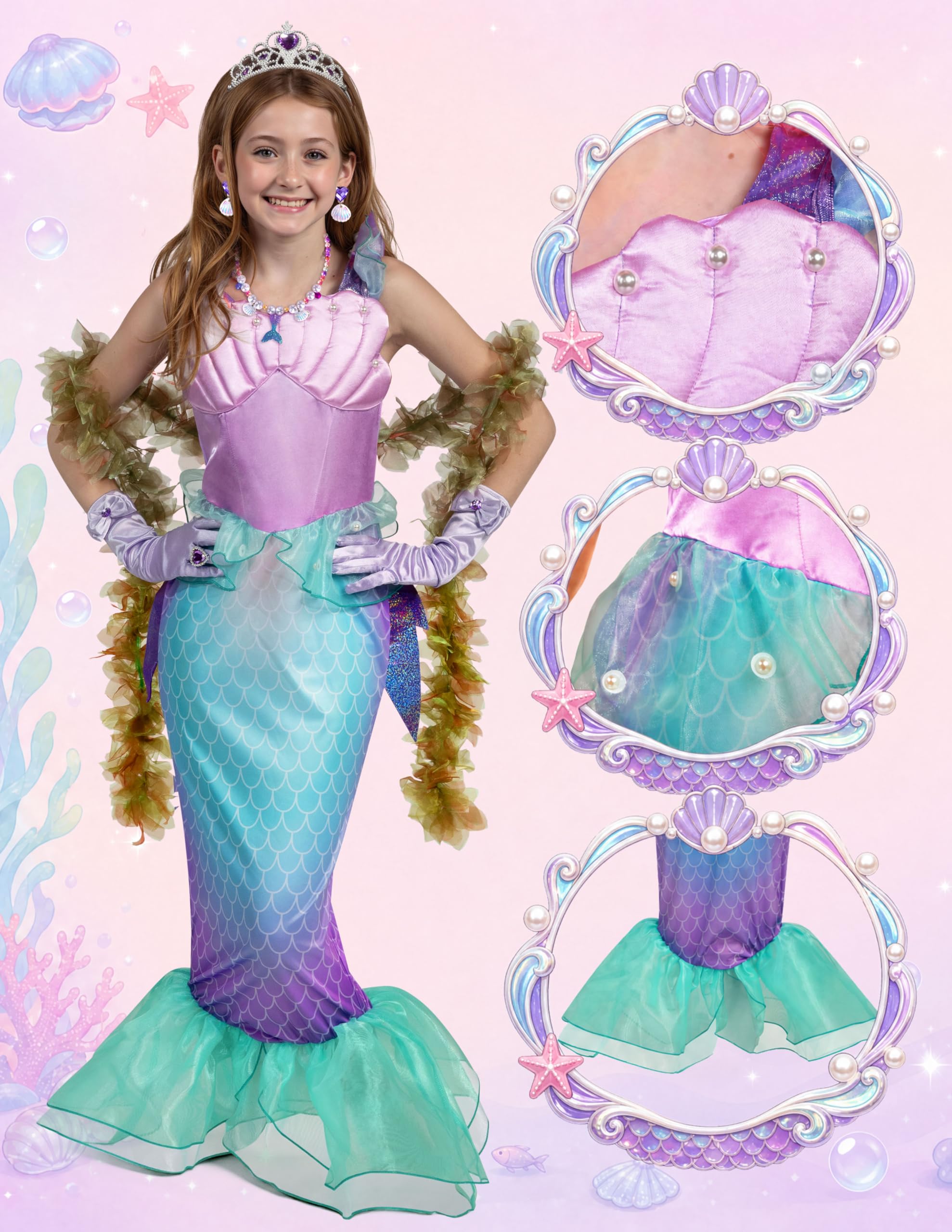Spooktacular Creations Costume da Sirena per Bambine, Costume da Ariel per Feste di Halloween e Feste in Maschera