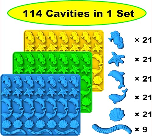 Miniatura 4 de KRLIFCSL Mini moldes de silicona para caramelos de animales marinos de gomita, incluyendo hipocampo, estrellas de mar, delfines, ballenas, conchas