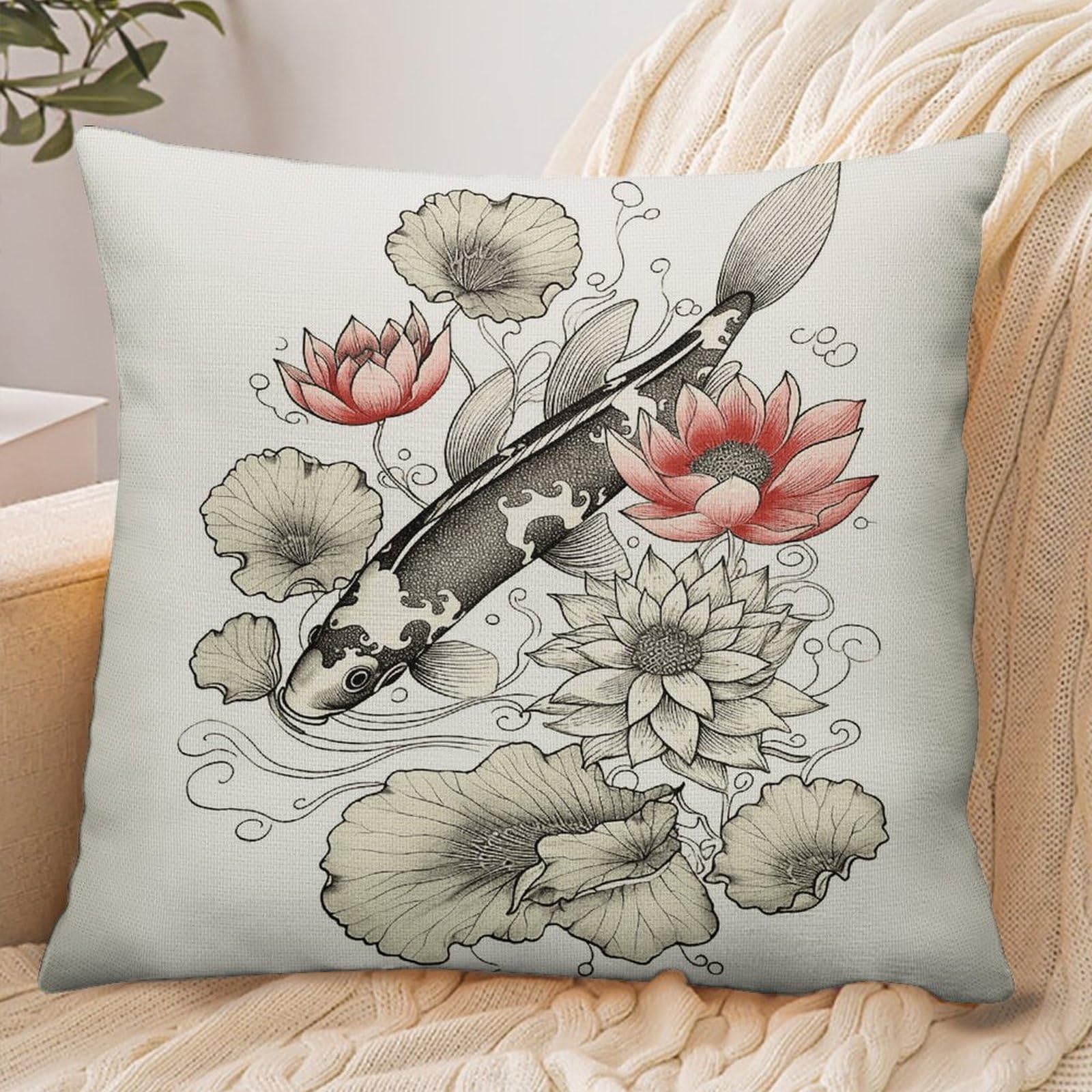 Fekiloot Style Fish Japanese Carp Pillowcase Pillow Sham Pillow Case
