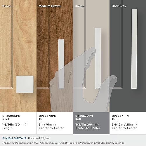 Miniatura 3 de Amerock  Mango de gabinete  Níquel pulido  3-34 pulgadas (3.780 in) de centro a centro  Monumento  paquete de 1 unidad  Jaladera de cajón  Asa de