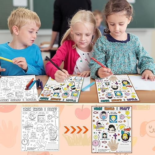 Miniatura 5 de Yeaqee Juego de 30 pósteres religiosos para colorear para niños de 17 x 20 pulgadas, póster con texto en inglés "When Should I Pray", manualidades