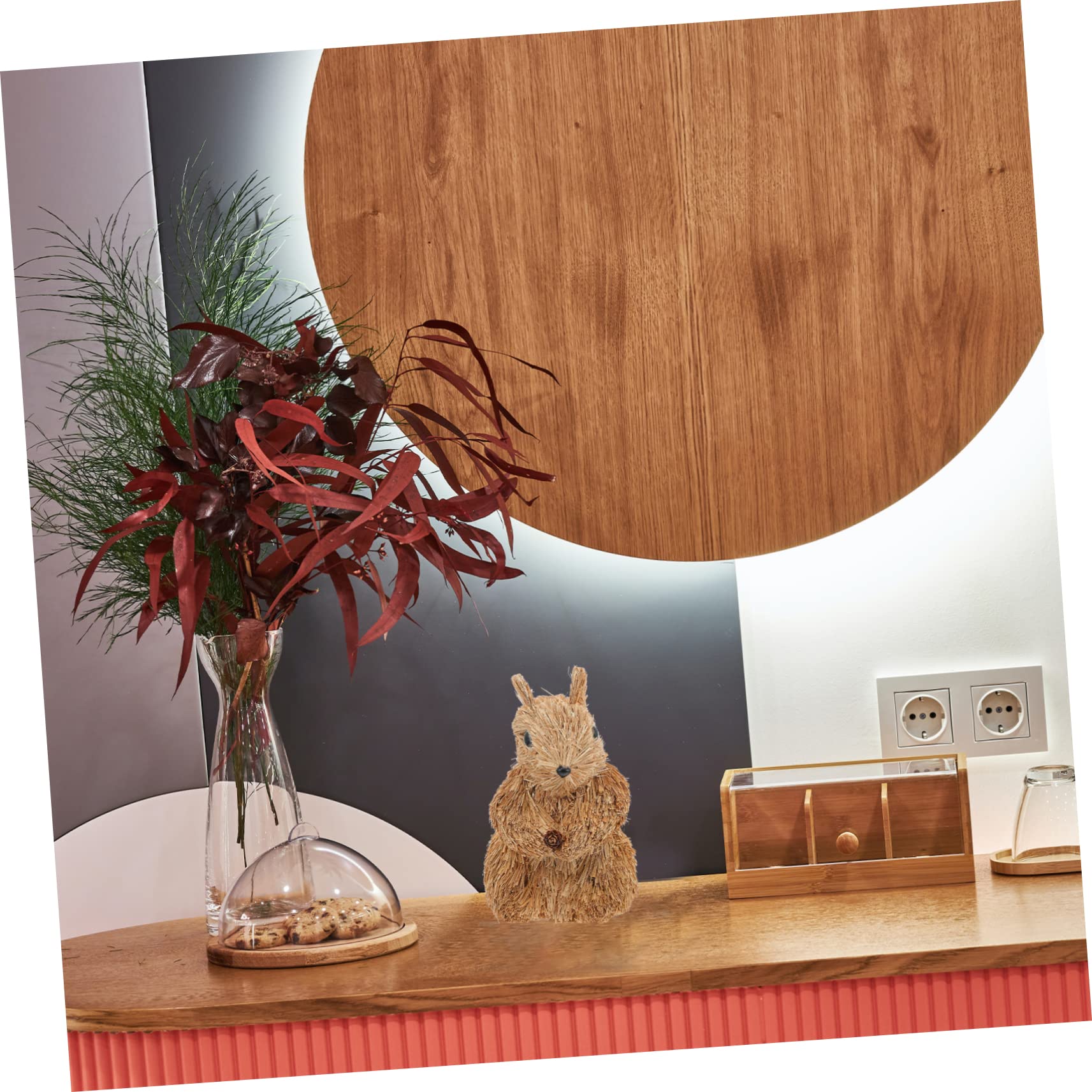 IMIKEYA 4 Pièces Écureuil de Paille de Noël Decoration Noel Traditionnel Bricolage de Noel Statue d'écureuil Animaux Miniatures des modèles décor Objets d'art tissés Bricolage Tisser