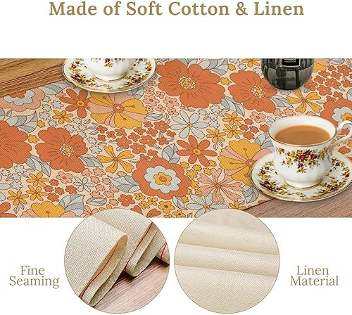 Miniatura 4 de Camino de mesa floral retro de los años 70, hippie de verano, Groovy Power Flower, bohemio, estampado funky, cocina, comedor, decoración de fiesta,