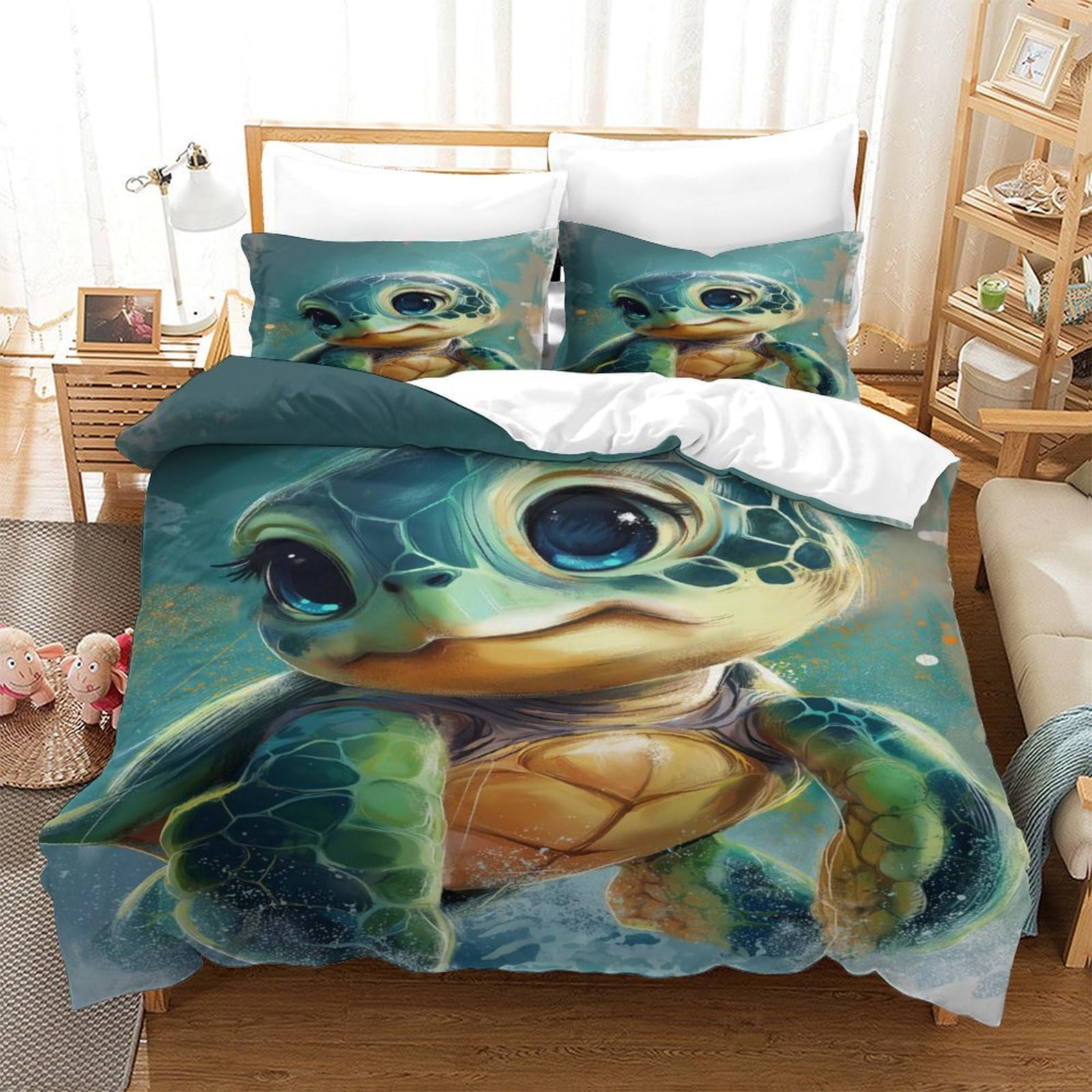 Housse de couette tortue de mer lit simple microfibre sans repassage facile