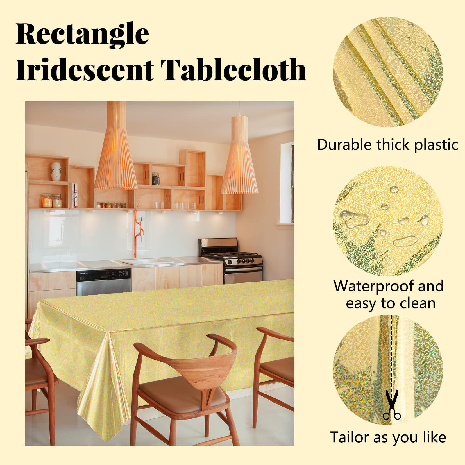 3 Tovaglie Plastica Iridescent Olografiche 137x274 Cm, Usa E Getta Per Feste E Matrimoni