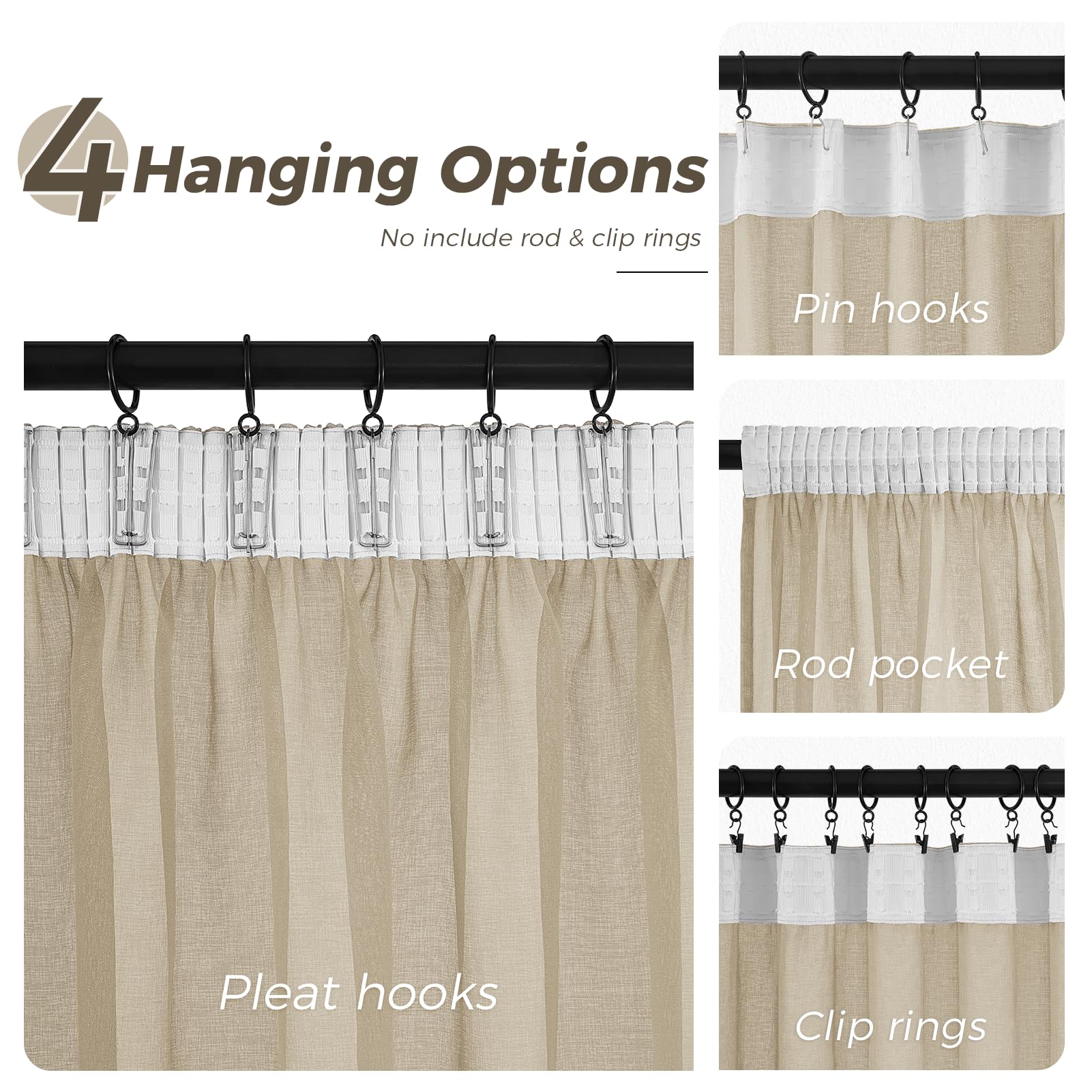 MRTREES Tende Soggiorno Tenda 200x160cm (LxA) Finestra Tende Salotto Tenda Beige per Salotto Eleganti Moderne 1 Pezzi Trasparenti per Interni con Passanti nascosti Tende di Organza