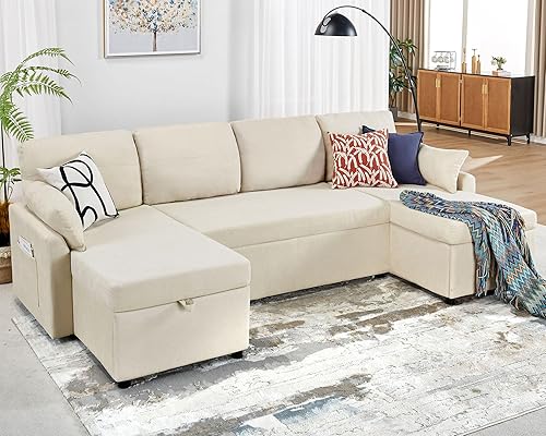 Miniatura 3 de VanAcc Sofá cama, 110 pulgadas de gran tamaño, cama extraíble 2 en 1, sofá cama modular con diván de almacenamiento doble para sala de estar, sofá