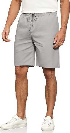 Janmid Mens Linen Casual Classic Fit Short Drawstring Summer Beach Shorts with Pockets