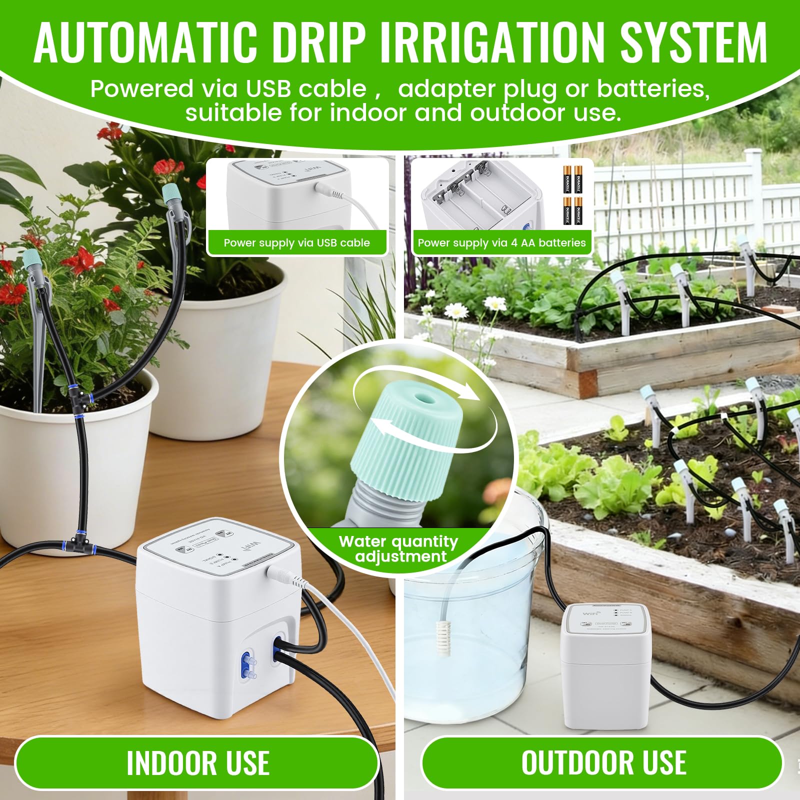 Système d'irrigation automatique WIFI - Système d'irrigation goutte à goutte via application - Arrosage utomatique pour jusqu'à 20 plantes d'intérieur - Mode automatique/manuel/intelligent - Arrosage