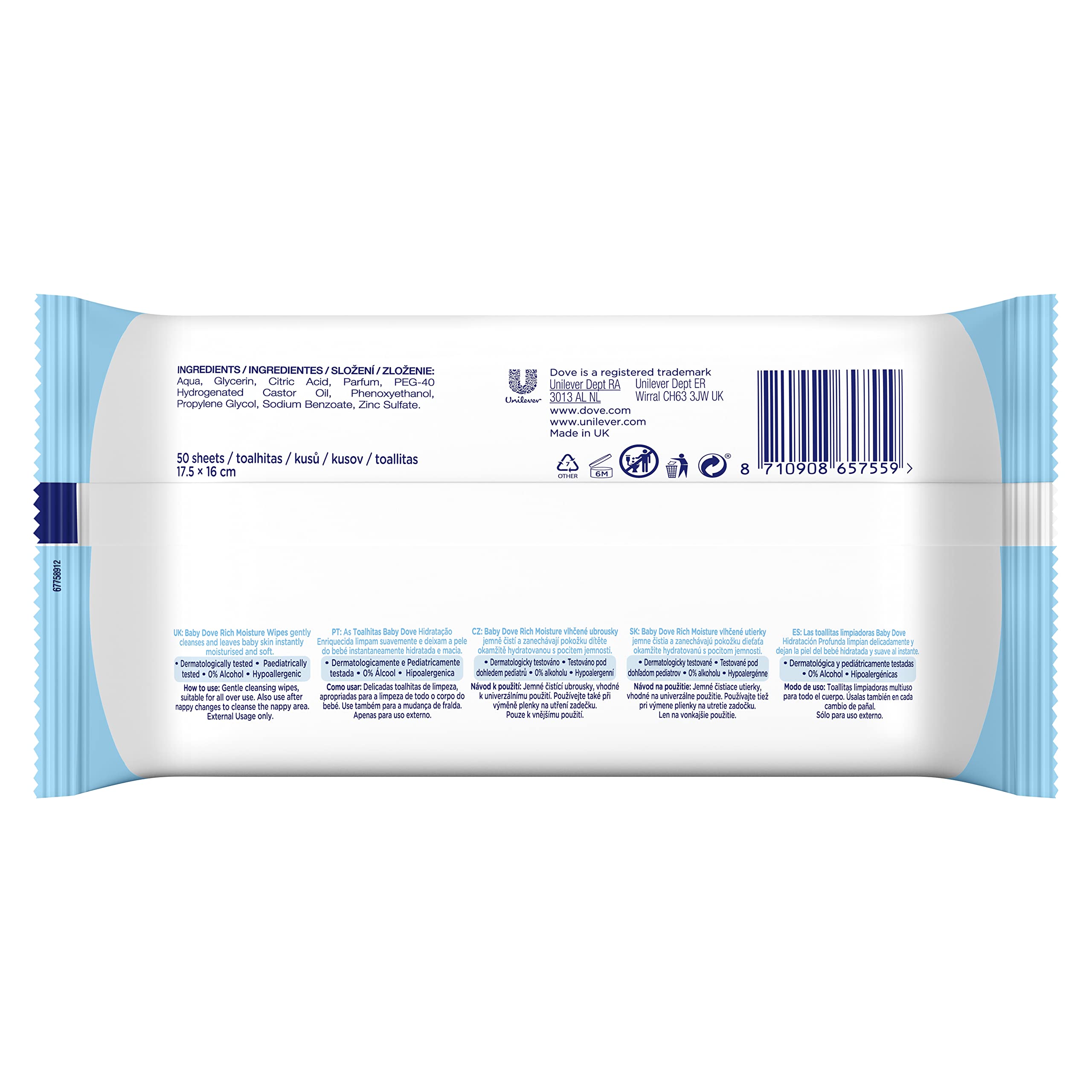 Dove Baby Care, Delicato, Sensibile e Gentile alla Pelle Ricca Idratante e Pulizia Salviette Bagnate Per Nuove Nascite, Neonati, Ragazze e Genitori, Confezione da 12 (600 Salviette Totali)