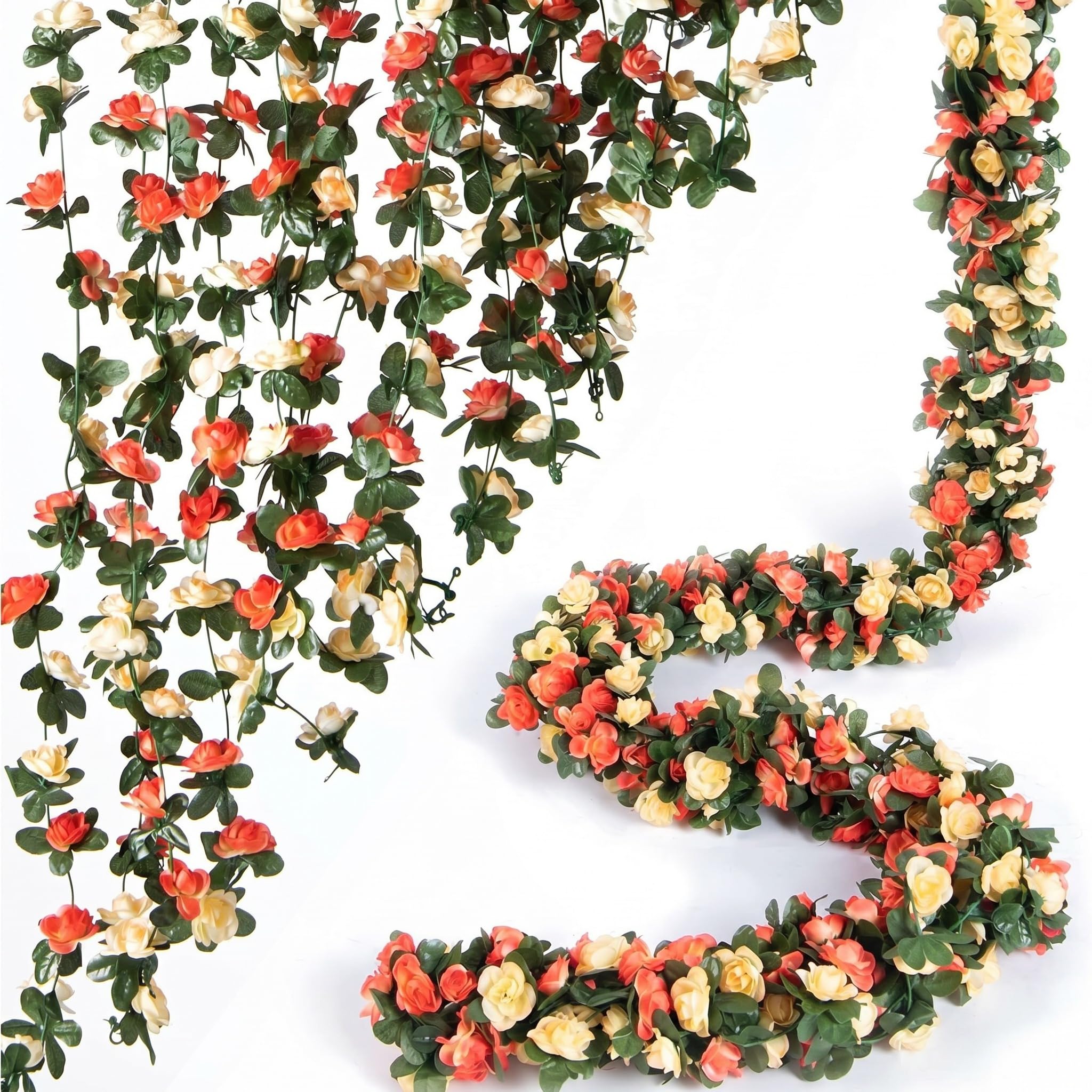 LEBKFT 2 Pcs 250cm Artificial Rose Garland Vines, Double Color Hanging Vine Artificial Flowers Garland Fake Floral Garlands for Wedding Arch Home Wall Outdoor Indoor Party Decoration (Champagne)