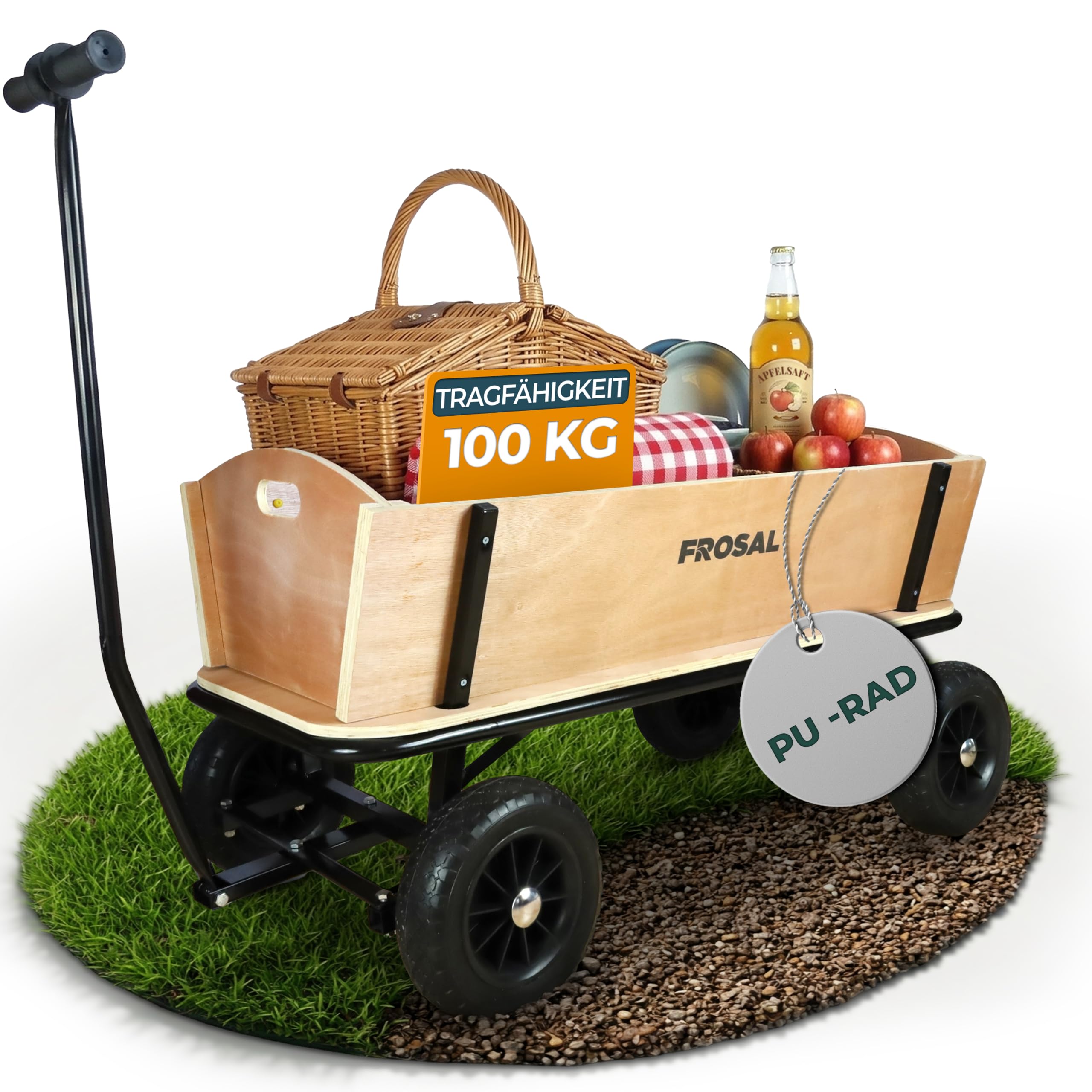 FROSAL Bollerwagen Jörn Handwagen XXL Leiterwagen Transportwagen groß aus Holz