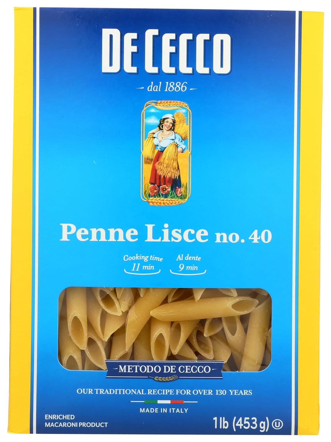 De Cecco Penne Lisce Pasta, High In Protein, 16 Ounces (Pack Of 12)