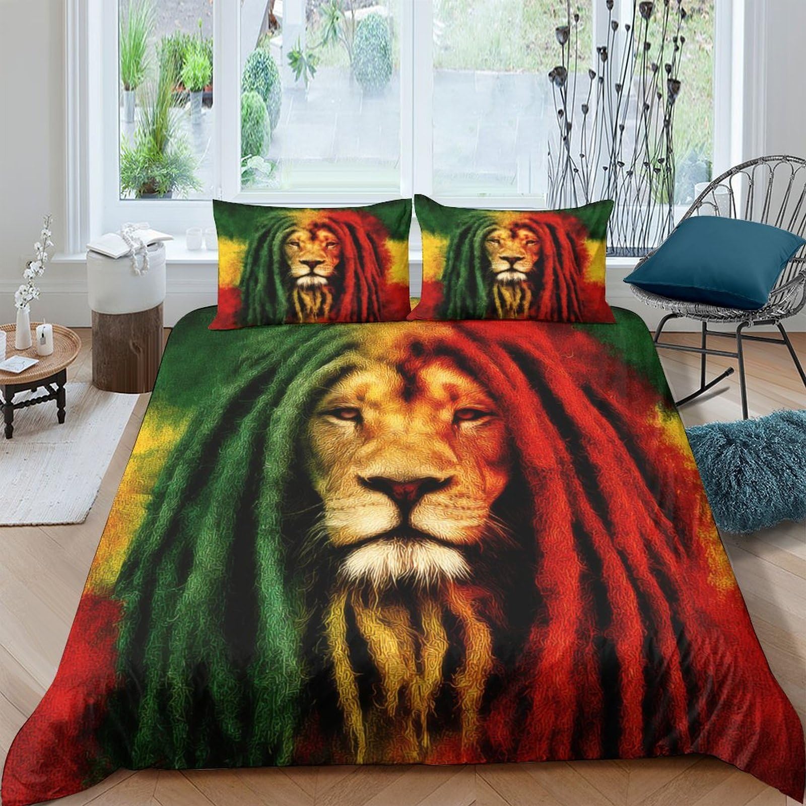Ctjqhvkz Style-1 3D Printed Lion Rasta Fitted Sheet Microfiber Anti-Slip Protection Bed Cover Vibrant Bedroom Decor For Home Dorm Single（135X200cm）